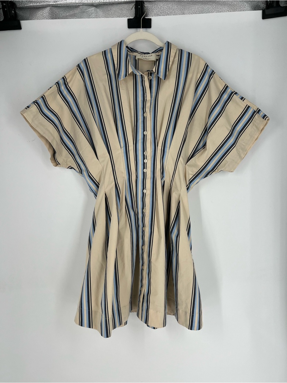 Exquise Anthropologie Tobie Blue White Stripe Pleated Waist Mini Dress XL FLAWED